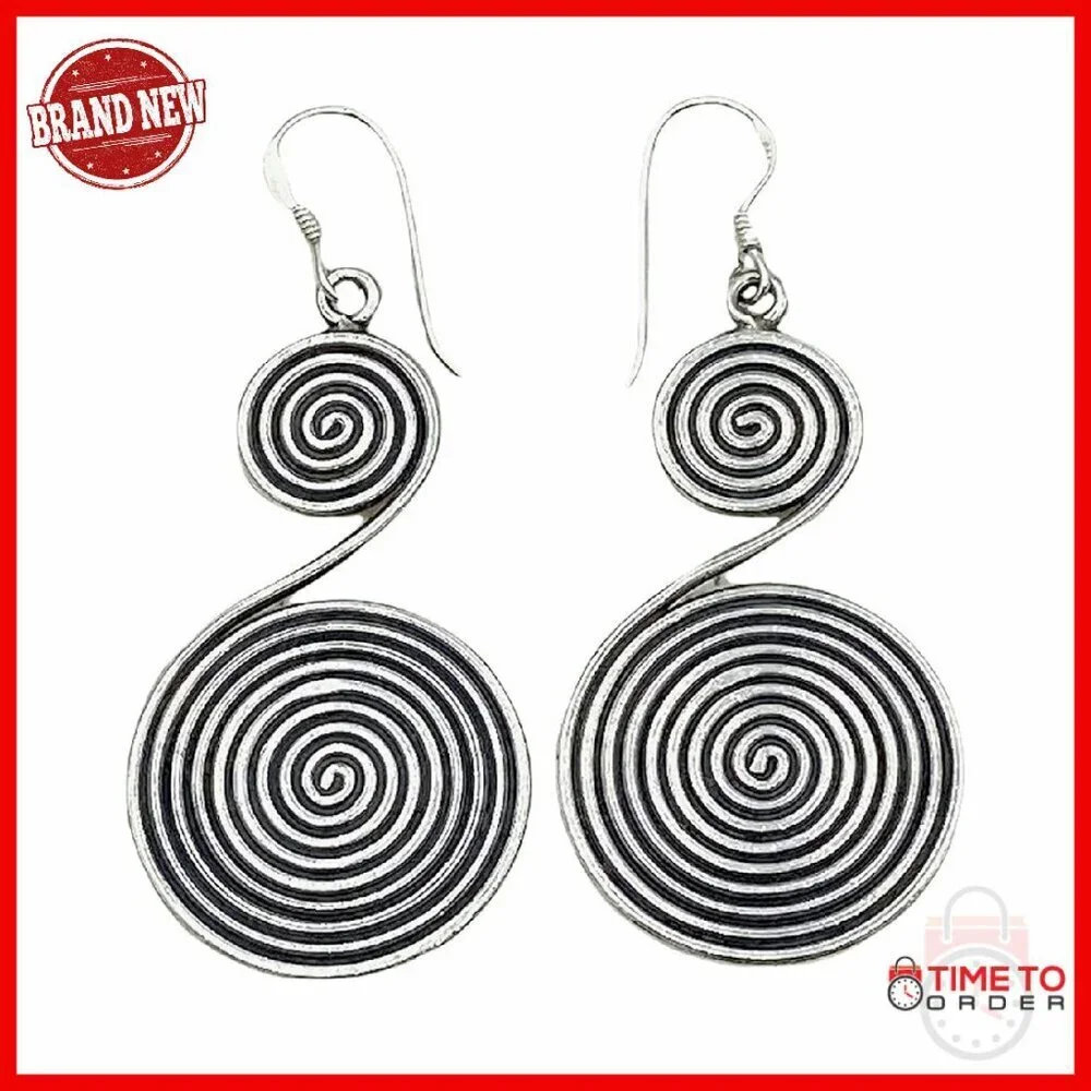 Sterling Silver Boho Dangle Earrings 2 1/8 Long Statement Jewelry